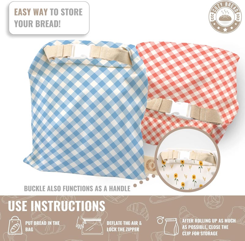 Cozy Bread ® Reusable Bread Bag Set for Home Bakers | USA Brand | Charming Designs (Gingham) - Image 4